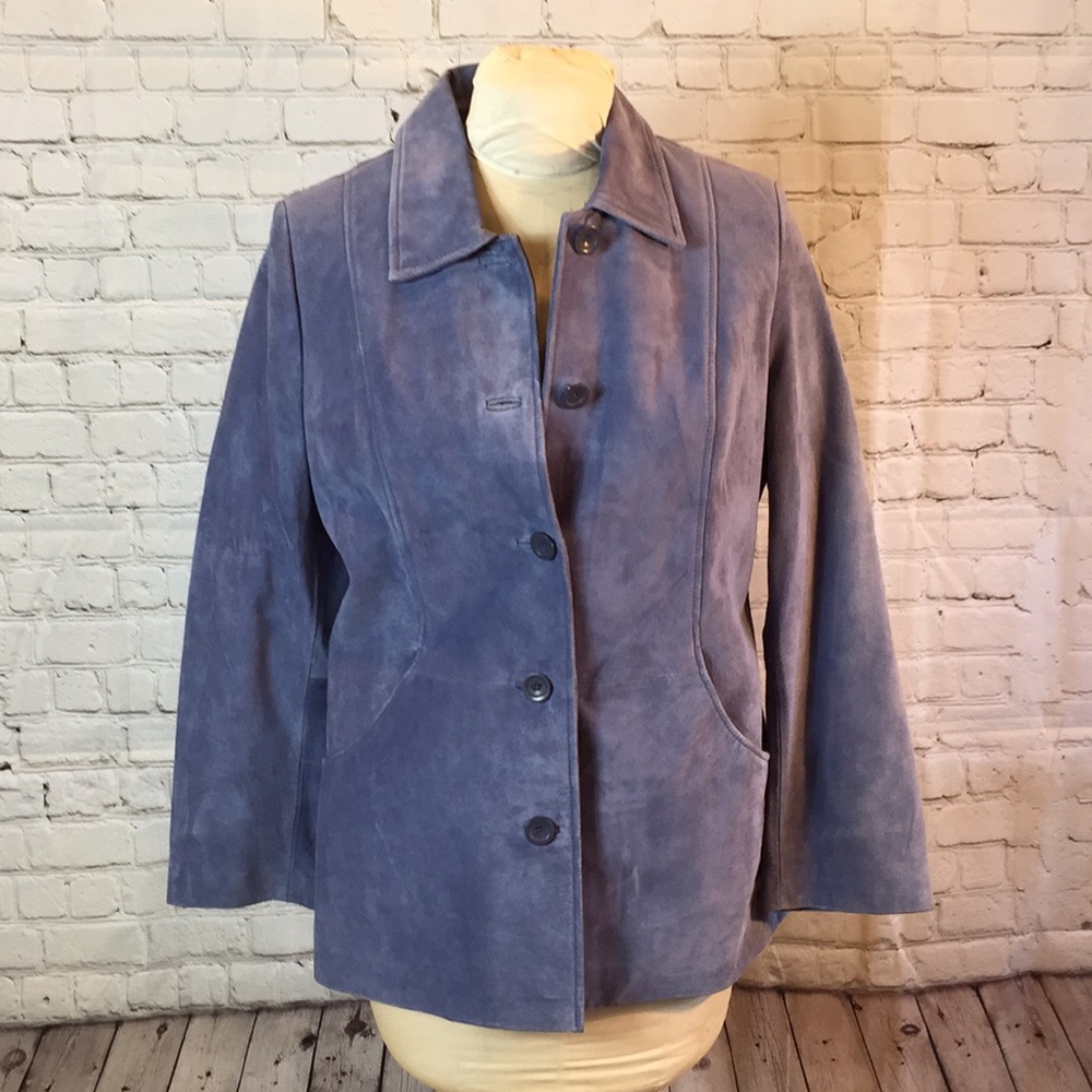 Bernardo Jacket Violet Purple Suede Leather Coat Buttons Machine Washable Med